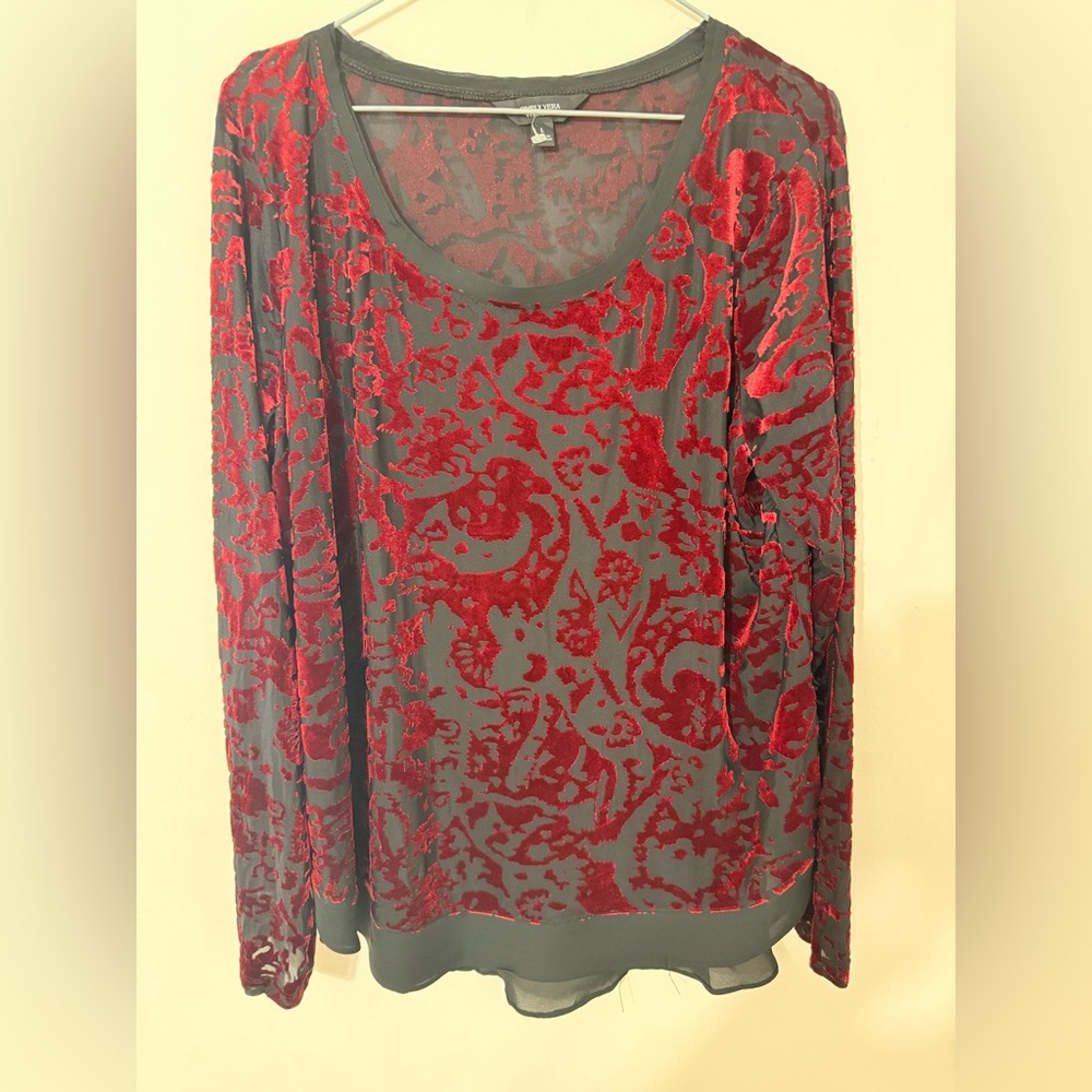 Elegant Red and Black Sheer Women's Top
